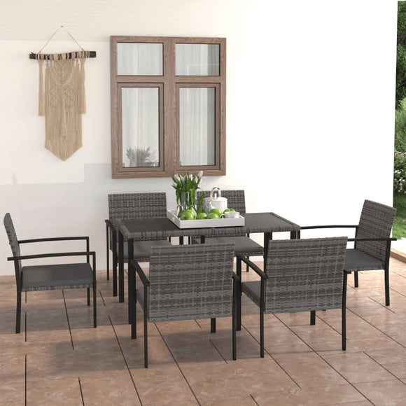 NNEVL 7 Piece Garden Dining Set Poly Rattan Grey