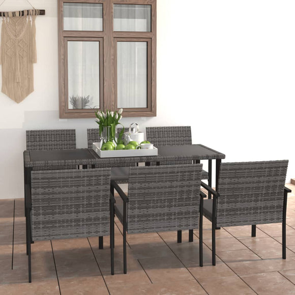 NNEVL 7 Piece Garden Dining Set Poly Rattan Grey