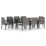 NNEVL 9 Piece Garden Dining Set Poly Rattan Grey