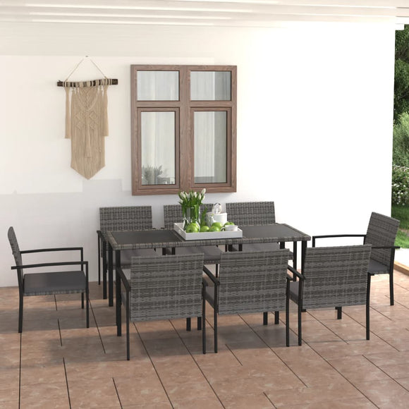 NNEVL 9 Piece Garden Dining Set Poly Rattan Grey