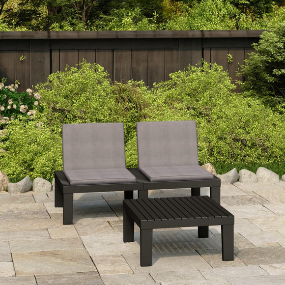 NNEVL 2 Piece Garden Lounge Set with Cushions Plastic Grey