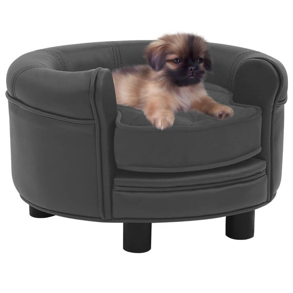 NNEVL Dog Sofa Dark Grey 48x48x32 cm Plush and Faux Leather