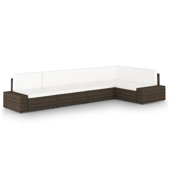 NNEVL 5 Piece Garden Lounge Set with Cushions Brown Poly Rattan