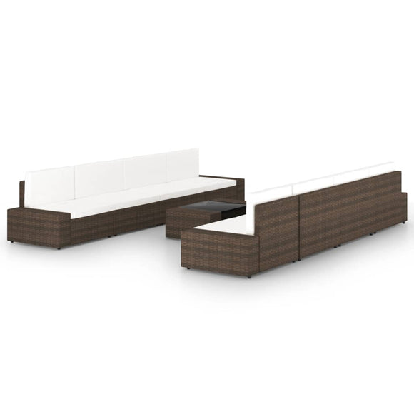 NNEVL 9 Piece Garden Lounge Set with Cushions Brown Poly Rattan