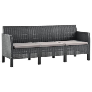 NNEVL 3-Seater Garden Sofa with Cushions Anthracite PP Rattan