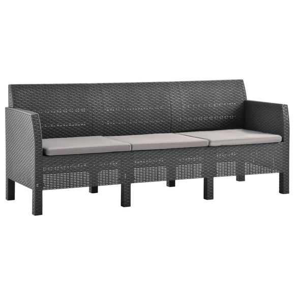 NNEVL 3-Seater Garden Sofa with Cushions Anthracite PP Rattan