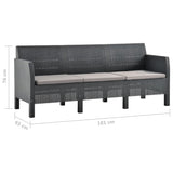 NNEVL 3-Seater Garden Sofa with Cushions Anthracite PP Rattan