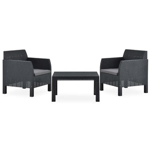 NNEVL 3 Piece Garden Lounge Set with Cushions PP Rattan Anthracite