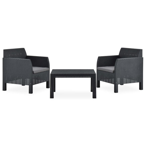 NNEVL 3 Piece Garden Lounge Set with Cushions PP Rattan Anthracite