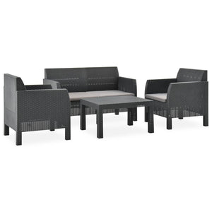 NNEVL 4 Piece Garden Lounge Set with Cushions PP Rattan Anthracite
