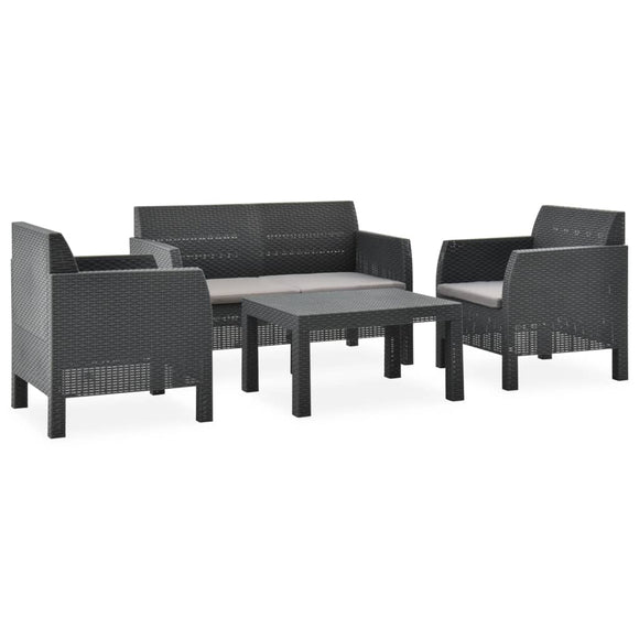NNEVL 4 Piece Garden Lounge Set with Cushions PP Rattan Anthracite