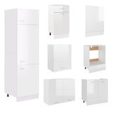NNEVL 7 Piece Kitchen Cabinet Set High Gloss White Engineered Wood