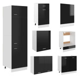 NNEVL 7 Piece Kitchen Cabinet Set High Gloss Black Engineered Wood