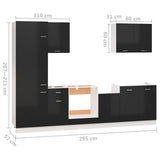 NNEVL 7 Piece Kitchen Cabinet Set High Gloss Black Engineered Wood