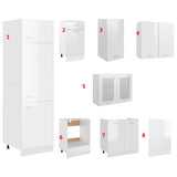 NNEVL 8 Piece Kitchen Cabinet Set High Gloss White Engineered Wood