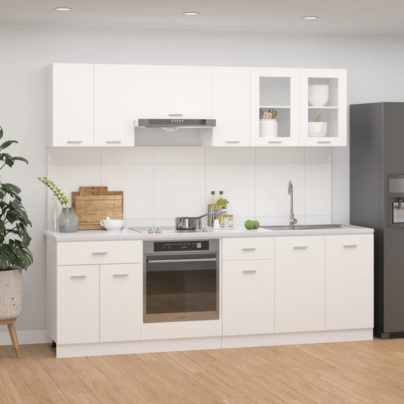 NNEVL 8 Piece Kitchen Cabinet Set White Engineered Wood