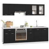 NNEVL 8 Piece Kitchen Cabinet Set Black Engineered Wood