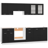 NNEVL 8 Piece Kitchen Cabinet Set Black Engineered Wood