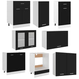 NNEVL 8 Piece Kitchen Cabinet Set Black Engineered Wood