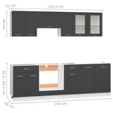 NNEVL 8 Piece Kitchen Cabinet Set Grey Engineered Wood
