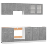 NNEVL 8 Piece Kitchen Cabinet Set Concrete Grey Engineered Wood
