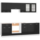 NNEVL 8 Piece Kitchen Cabinet Set High Gloss Black Engineered Wood