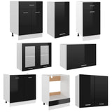 NNEVL 8 Piece Kitchen Cabinet Set High Gloss Black Engineered Wood