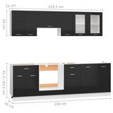 NNEVL 8 Piece Kitchen Cabinet Set High Gloss Black Engineered Wood