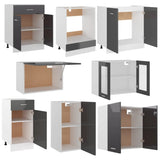 NNEVL 8 Piece Kitchen Cabinet Set High Gloss Grey Engineered Wood