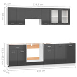 NNEVL 8 Piece Kitchen Cabinet Set High Gloss Grey Engineered Wood