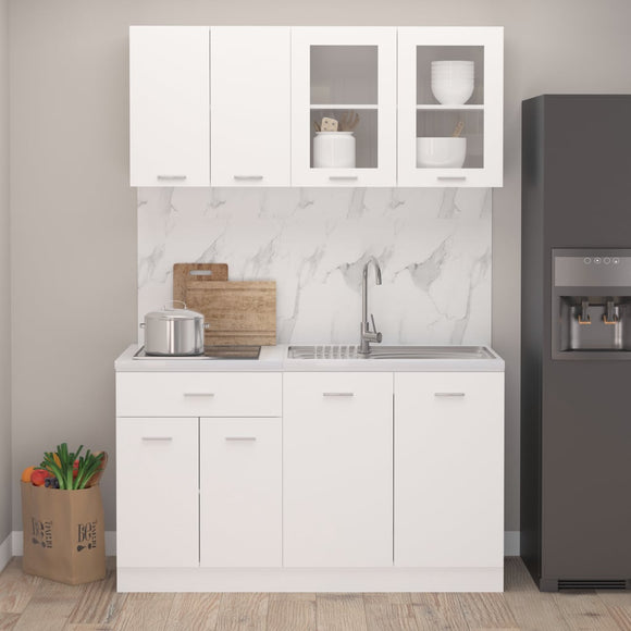 NNEVL 4 Piece Kitchen Cabinet Set White Chipboard