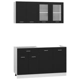 NNEVL 4 Piece Kitchen Cabinet Set Black Chipboard