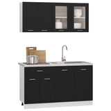 NNEVL 4 Piece Kitchen Cabinet Set Black Chipboard