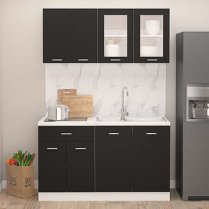 NNEVL 4 Piece Kitchen Cabinet Set Black Chipboard
