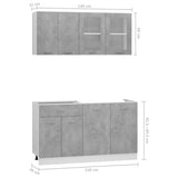 NNEVL 4 Piece Kitchen Cabinet Set Concrete Grey Engineered Wood
