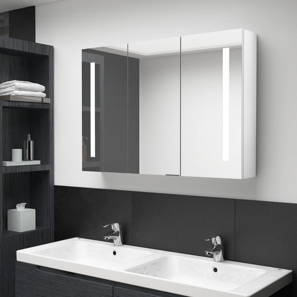 NNEVL LED Bathroom Mirror Cabinet 89x14x62 cm Shining White