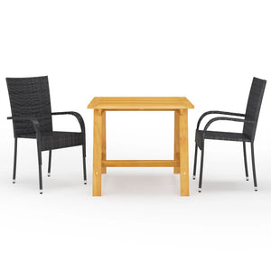 NNEVL 3 Piece Garden Dining Set Black