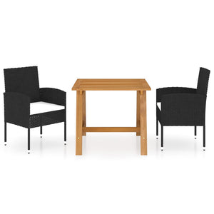 NNEVL 3 Piece Garden Dining Set Black