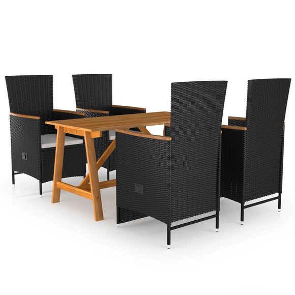 NNEVL 5 Piece Garden Dining Set Black
