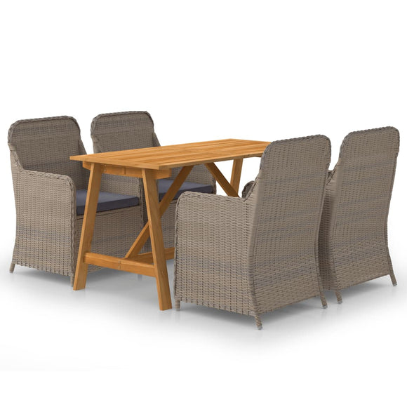 NNEVL 5 Piece Garden Dining Set Brown