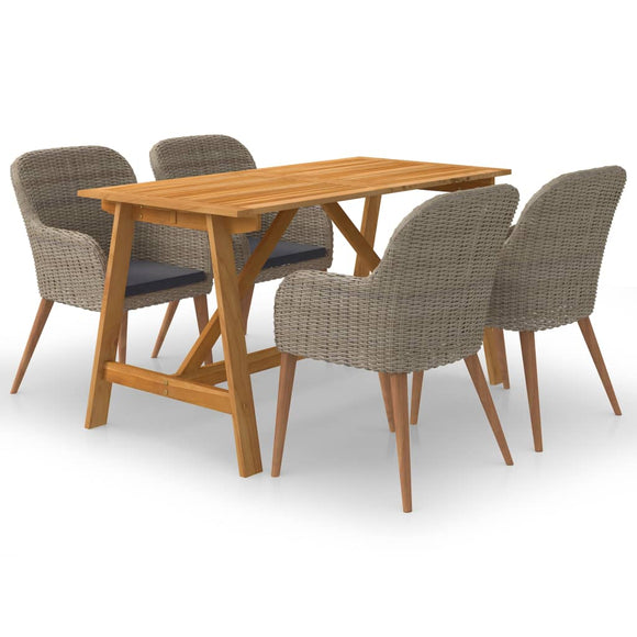 NNEVL 5 Piece Garden Dining Set Brown