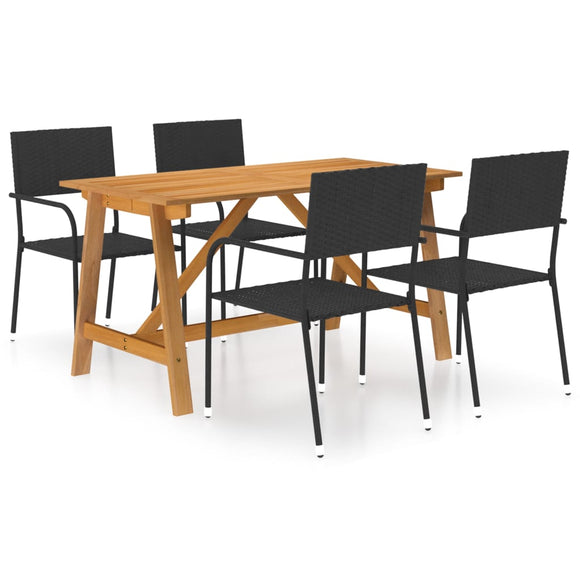 NNEVL 5 Piece Garden Dining Set Black