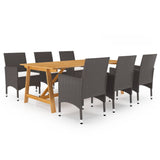 NNEVL 7 Piece Garden Dining Set Brown