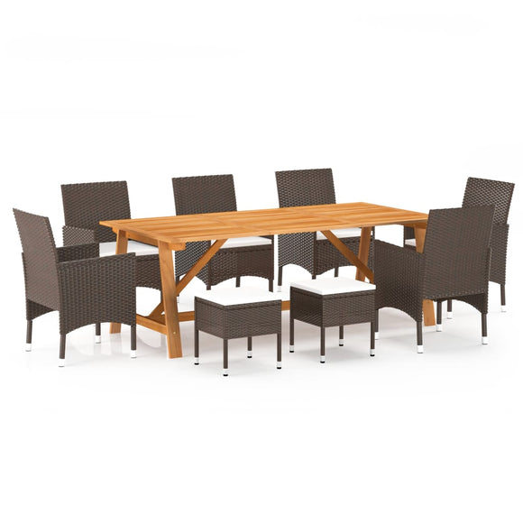 NNEVL 9 Piece Garden Dining Set Brown