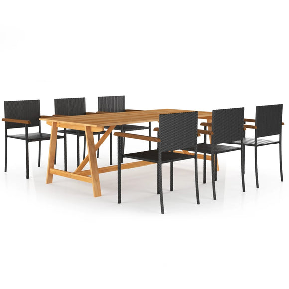 NNEVL 7 Piece Garden Dining Set Black
