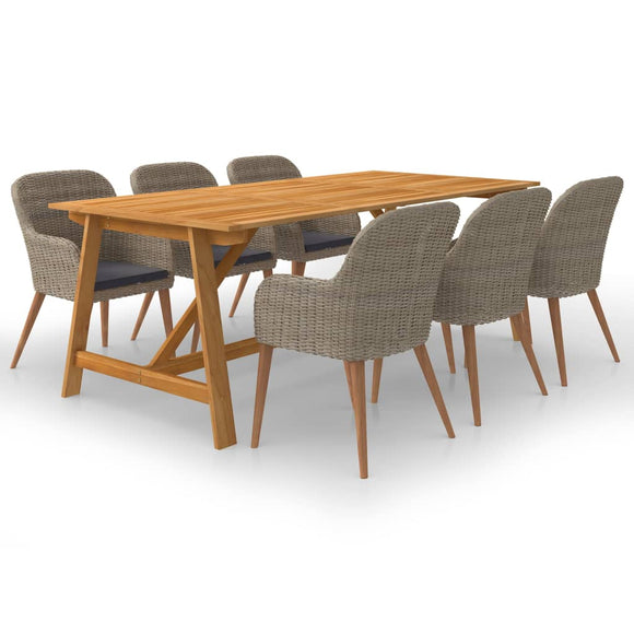 NNEVL 7 Piece Garden Dining Set Brown
