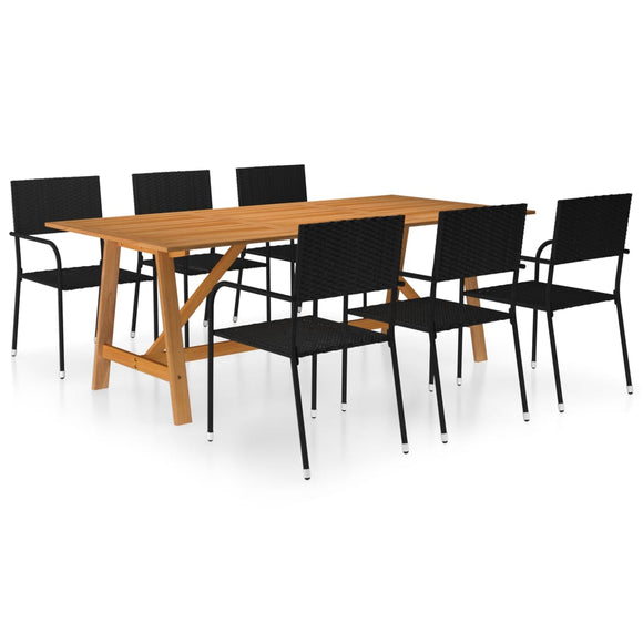 NNEVL 7 Piece Garden Dining Set Black