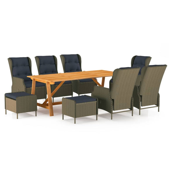 NNEVL 9 Piece Garden Dining Set Brown
