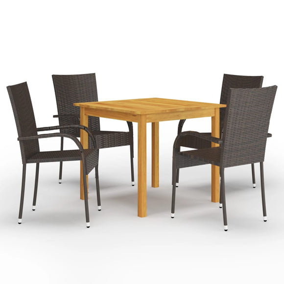 NNEVL 5 Piece Garden Dining Set Brown