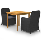 NNEVL 3 Piece Garden Dining Set Black